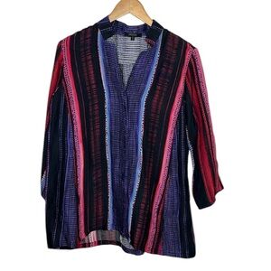 Dressori Silk Striped Button Up 3/4 Sleeve Blouse Women Size S